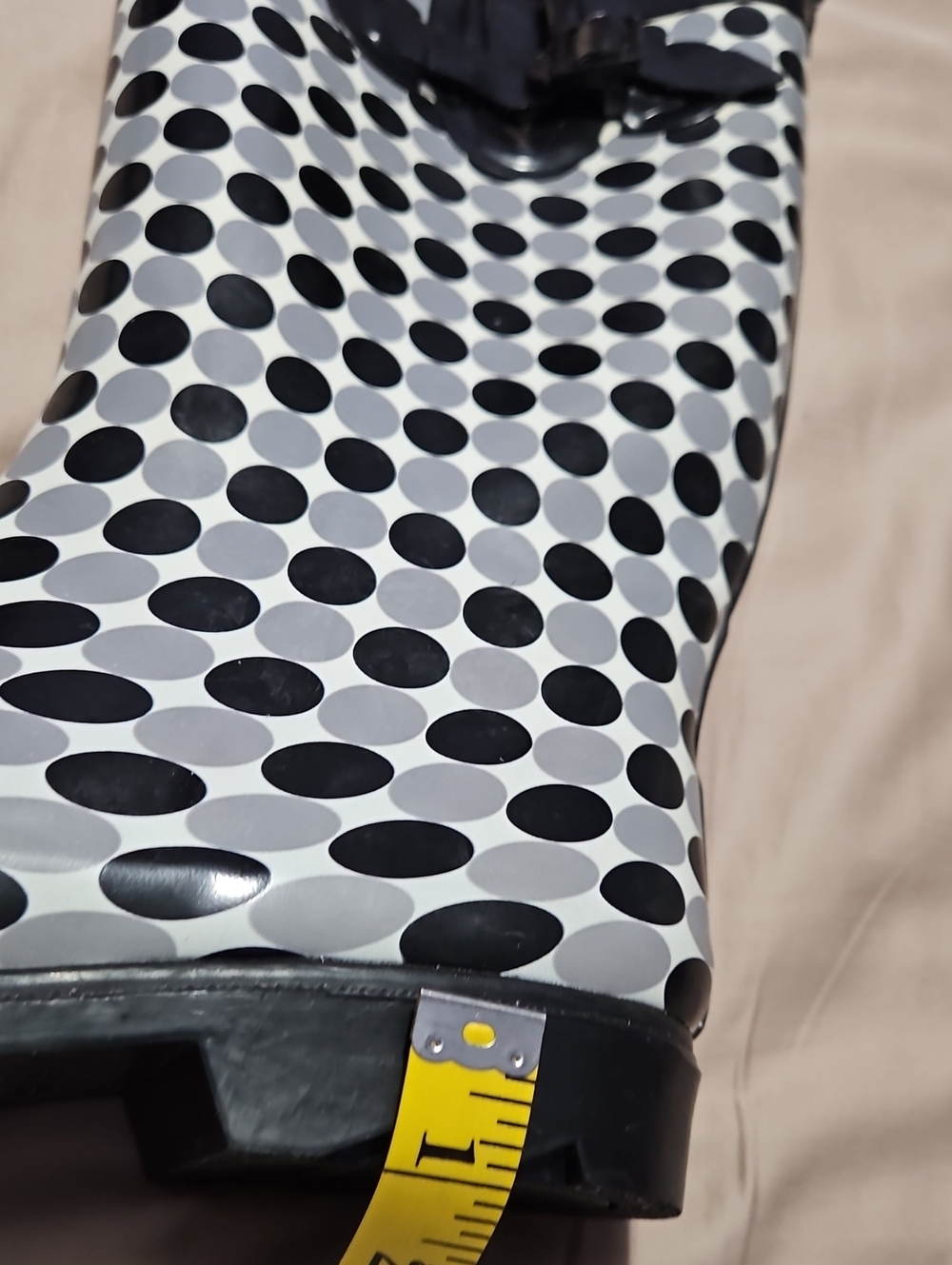 Capelli of New York Black Grey White Polka Dot Tall Rain Boots Size 12 - Picture 15 of 17